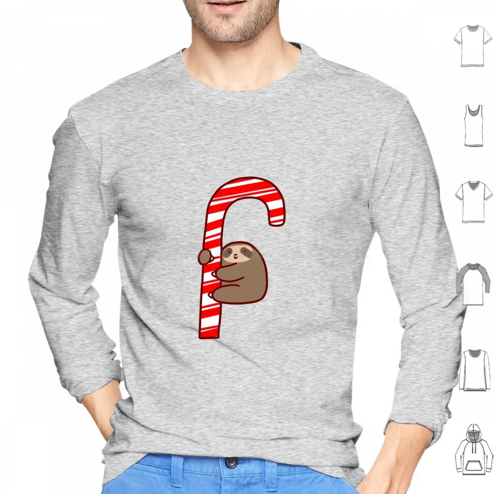 Sloth & Candy Cane Christmas Long Sleeve T-Shirt