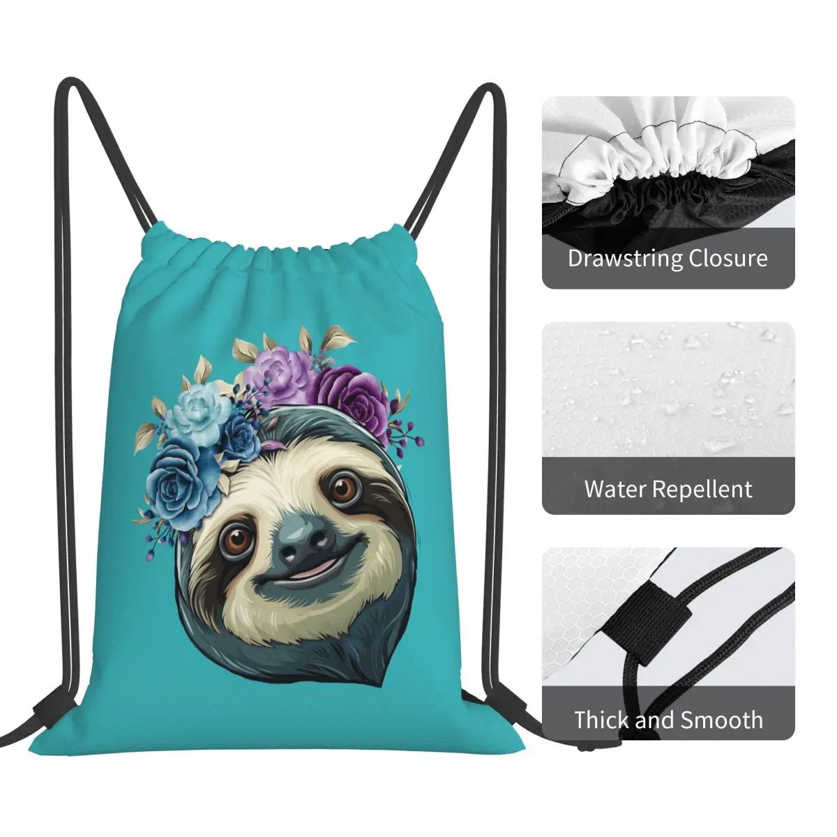 Sloth & Flowers Drawstring Backpack