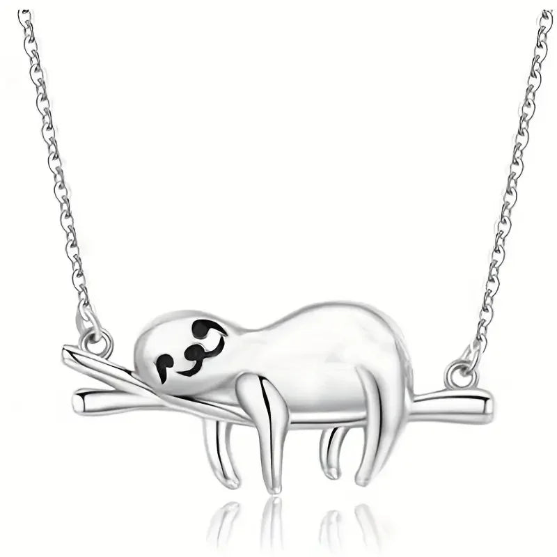 Sloth Lying on a branch Pendant Necklace