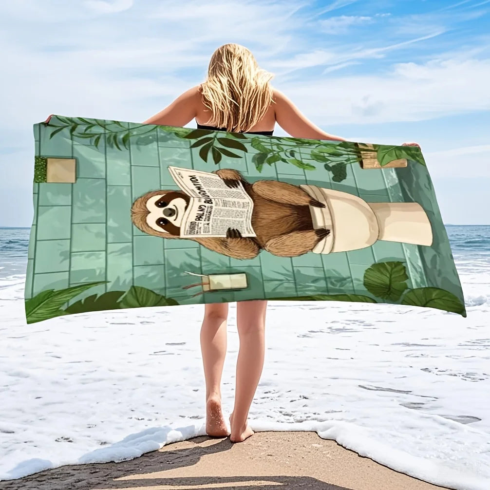 Sloth Reading Newspaper On Toilet Beach Towel