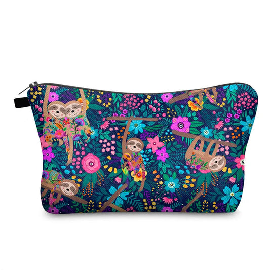 Sloth Floral Cosmetic Bag