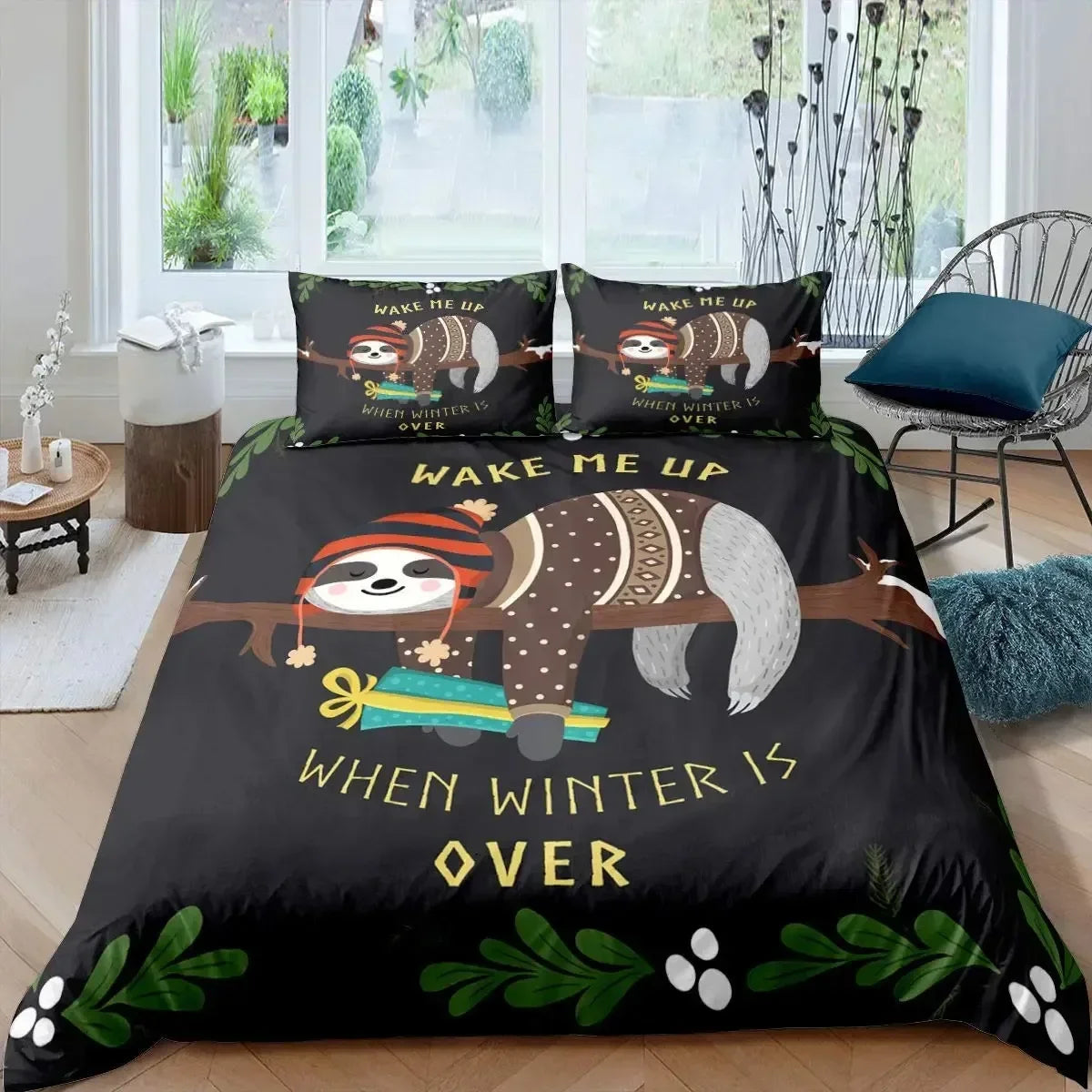 Wake Me Up When Winter Is Over Sloth Duvet Cover Set product photo