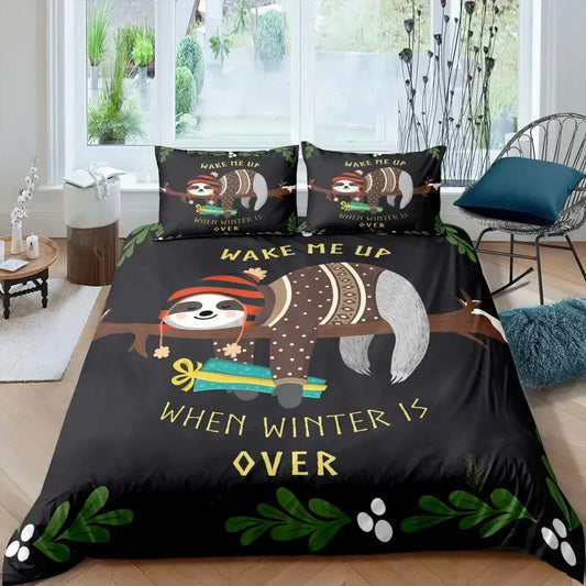 Wake Me Up When Winter Is Over Sloth Duvet Cover Set product photo