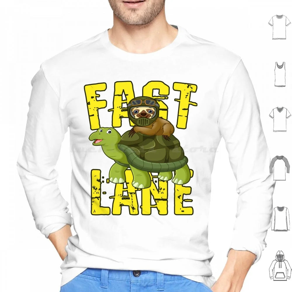 Fast Lane Sloth On Turtle Long Sleeve T-Shirt