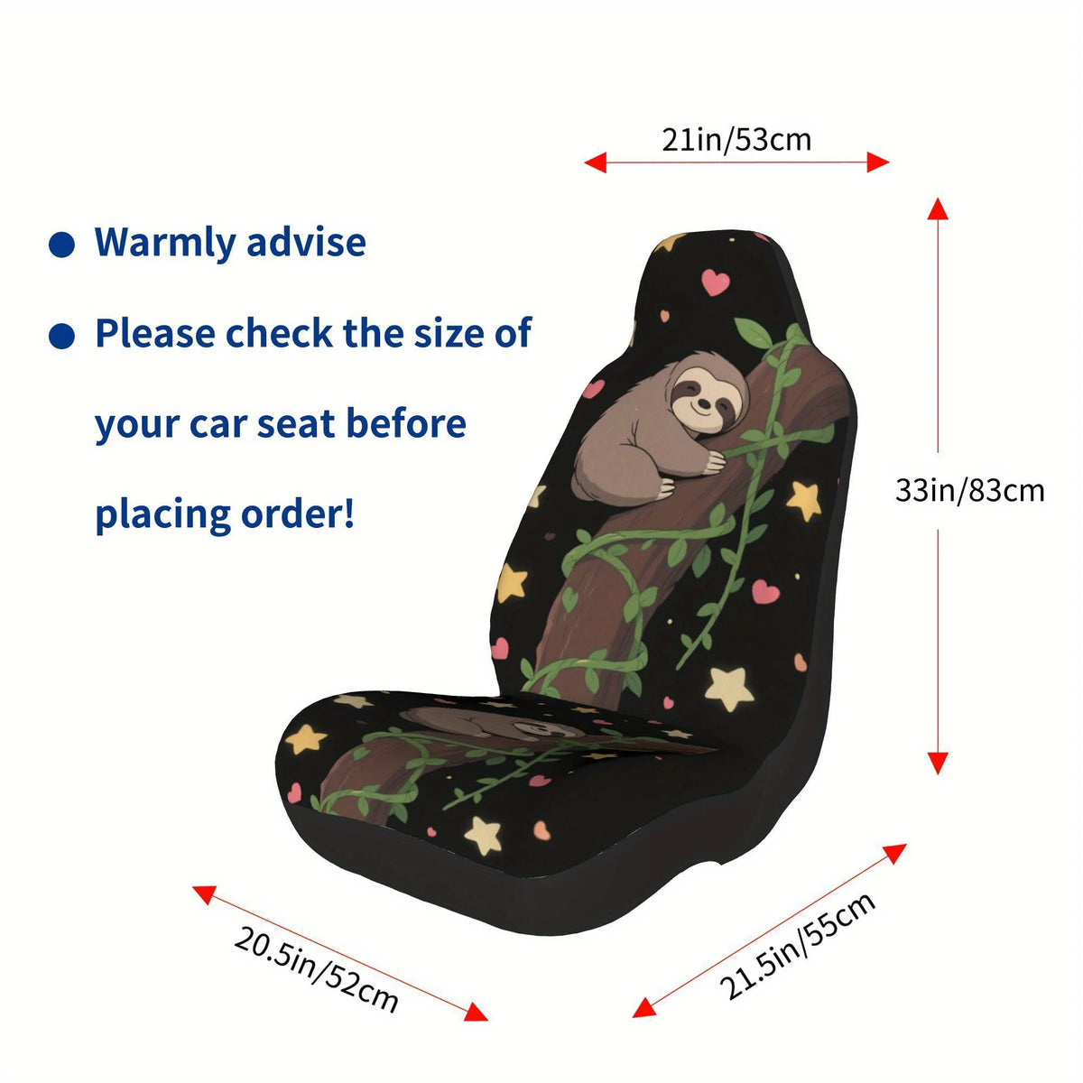 2 Front Seat Sloth Car Seat Covers