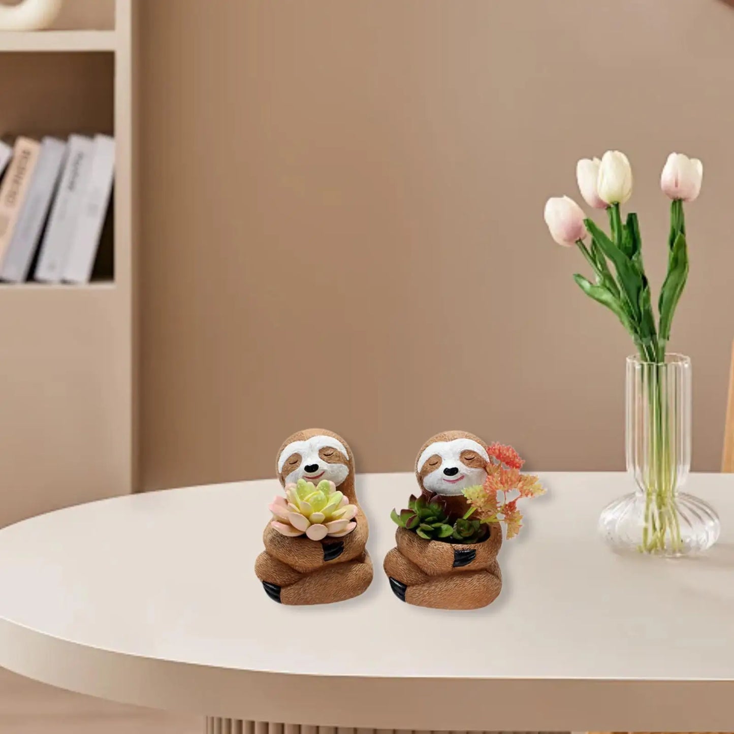 2Pcs Flowerpots Gift Containers Sloth Plant Pots Animal Planters with Drainage Hole for Windowsill Bedroom Balcony Shelf Office