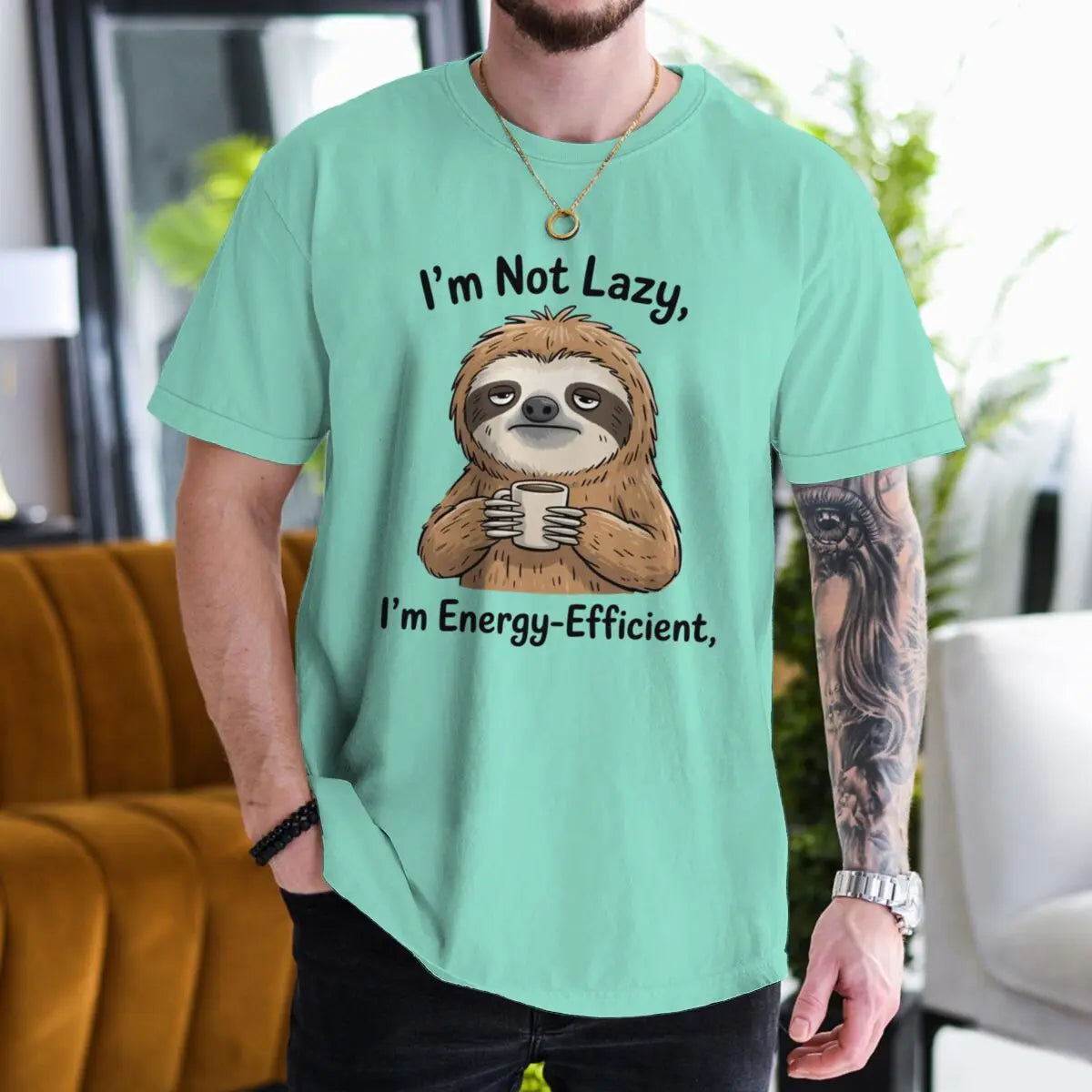 I'm Not Lazy I'm Energy-Efficient Sloth & Coffee T-Shirt