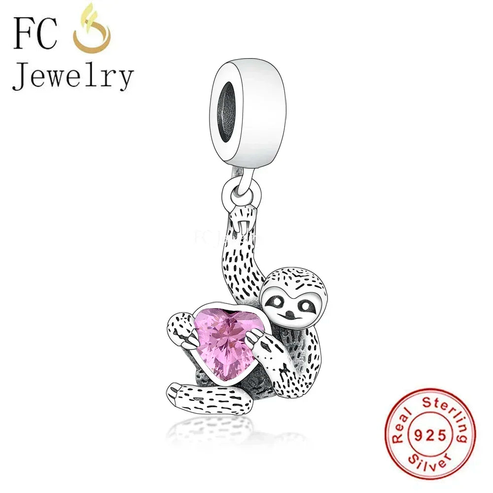 Sloth Heart Dangle Charms to fit Bracelets