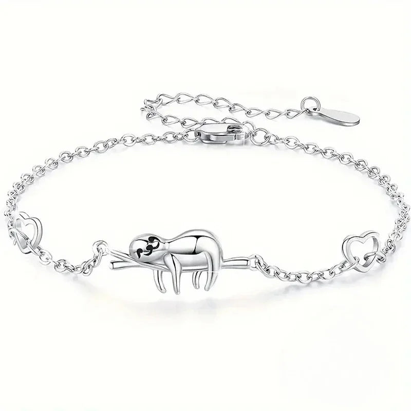 Sterling Silver Sloth On Branch Bracelet