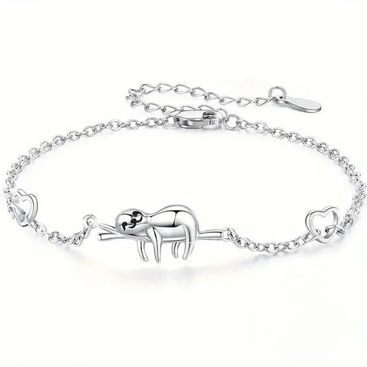Sterling Silver Sloth On Branch Bracelet