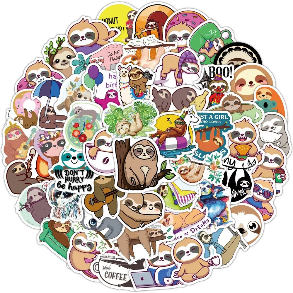 50 or 100 piece Cute Sloth Sticker packs