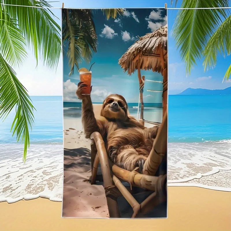 Sloth Drinking Cocktail Beach Towel