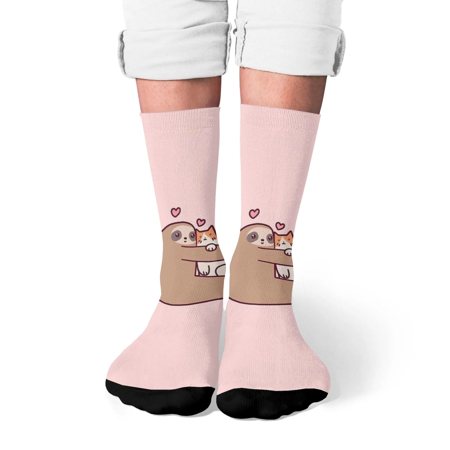 Love Sloth Hugging Cat Crew Socks