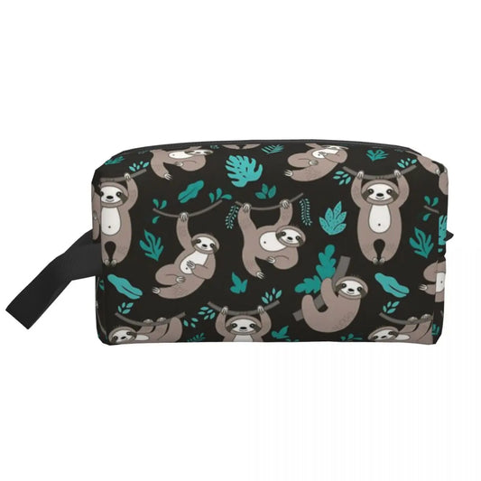 Sloth With Green Leaves Cosmetic Bag