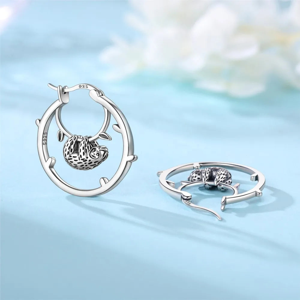 Sterling Silver Sloth Hoop Earrings