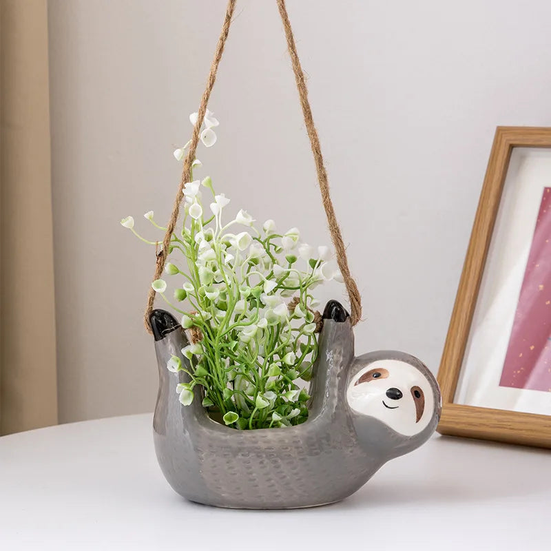Sloth Ceramic Hanging Flower Pot