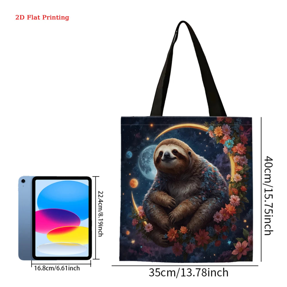 Blue Starry Sky Sloth & Floral Tote Bag