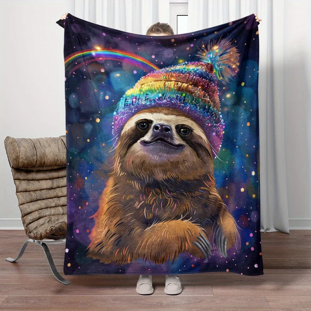 Sloth Wearing Rainbow Hat & Rainbow Blanket product photo 2