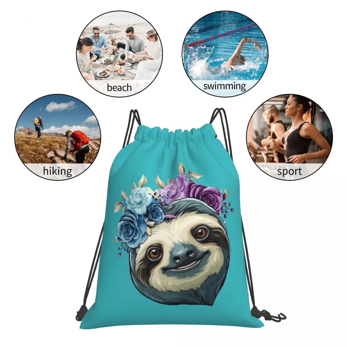 Sloth & Flowers Drawstring Backpack