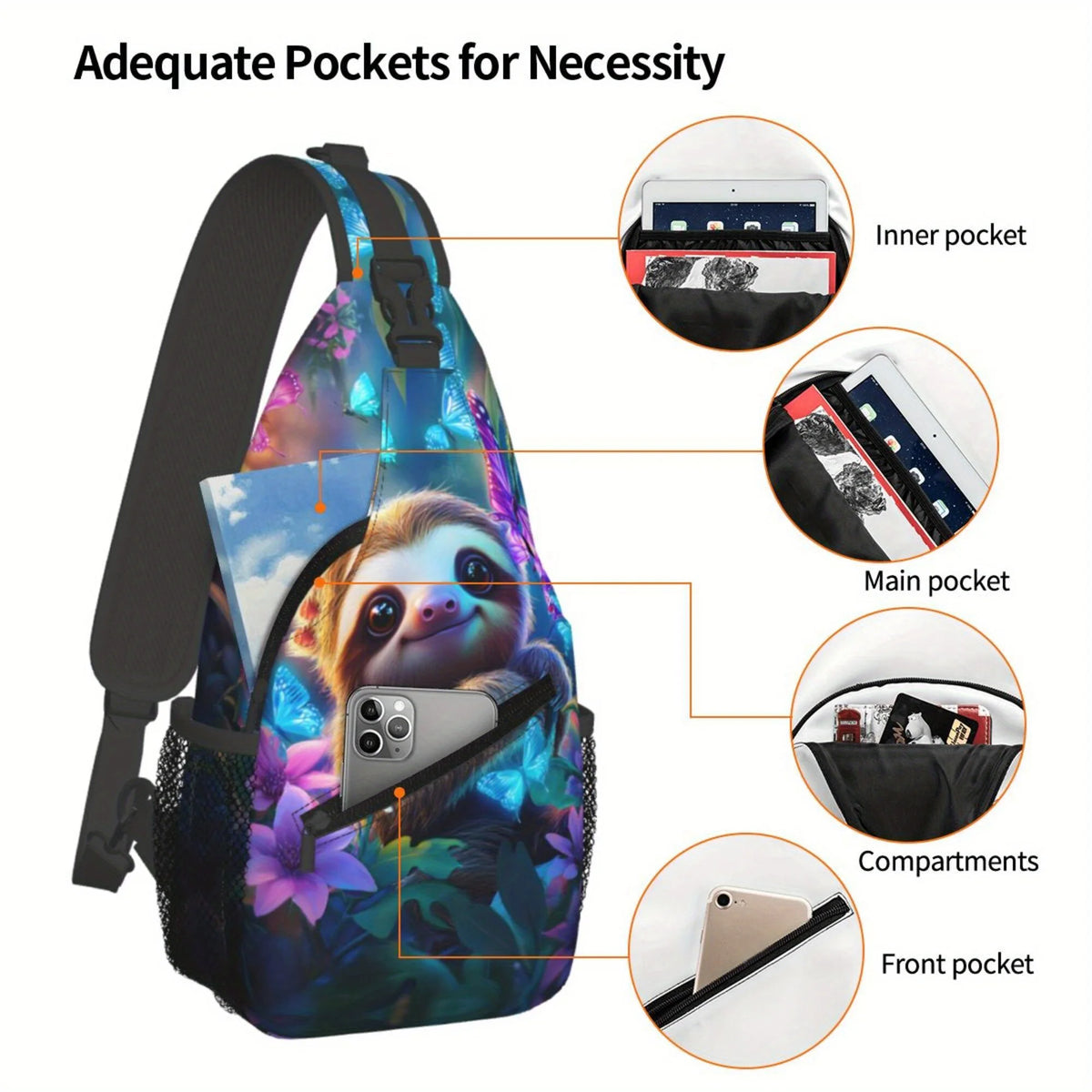 Sloth Butterflies & Flowers Crossbody bag