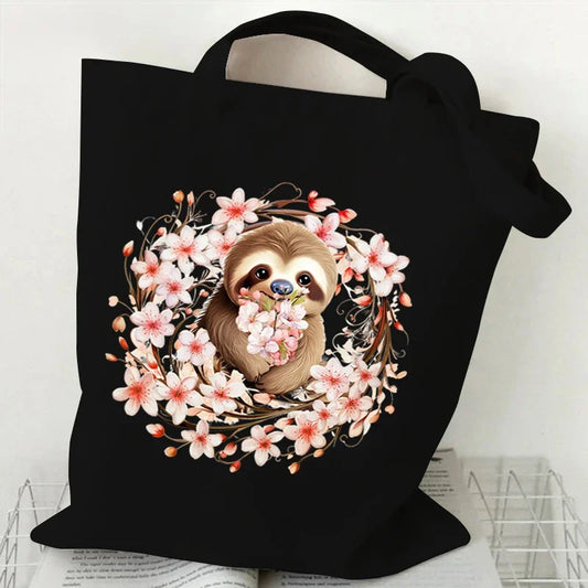 Soft Petals, Slow Days Sloth Tote Bag