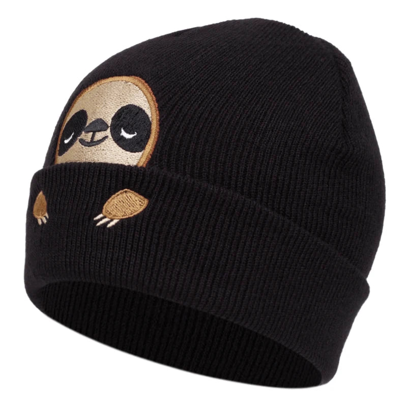 Sloth Embroidery Knitted Beanie Hat