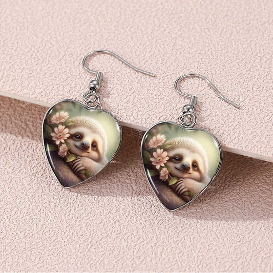 Sloth Dangle Heart Earrings
