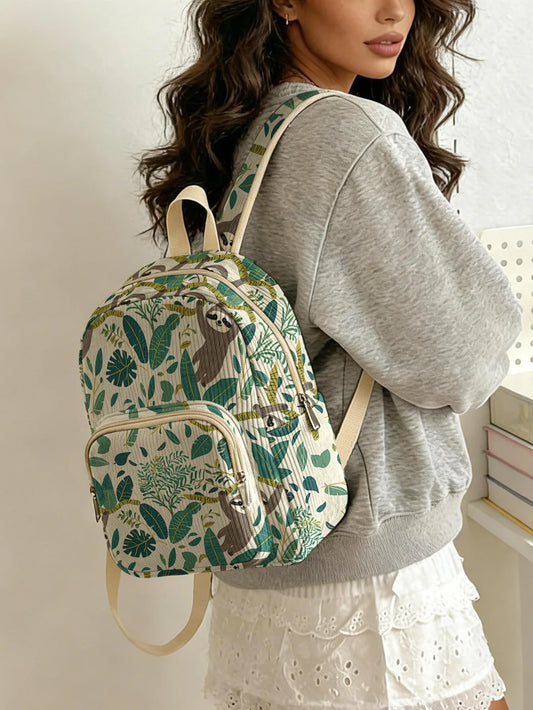 Sloth Tropical Leaf Print Backpack