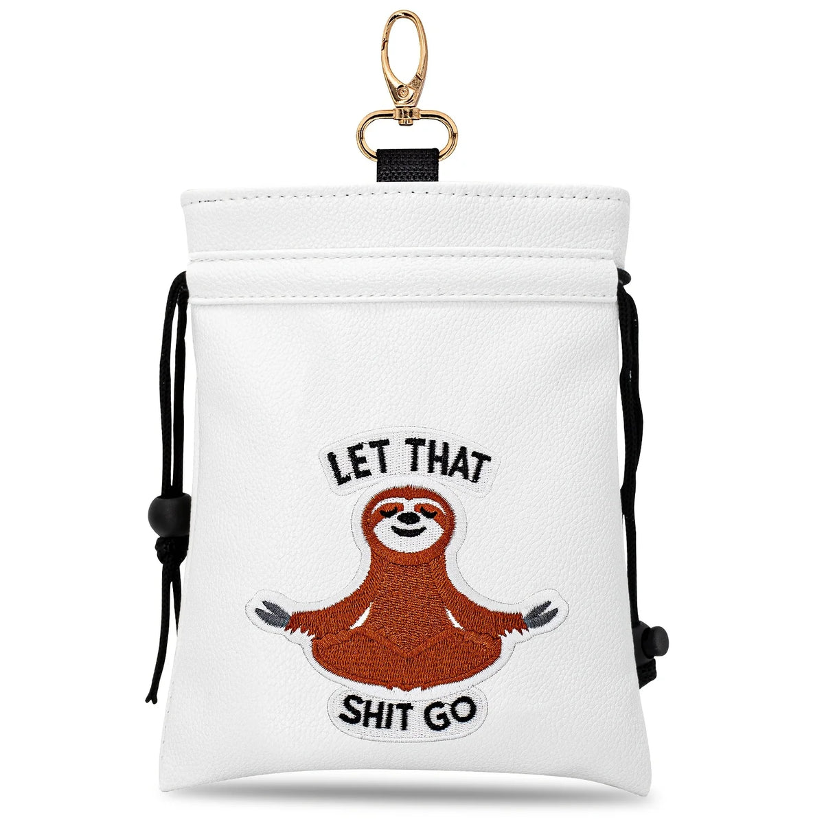 Meditating Sloth White Drawstring Pouch