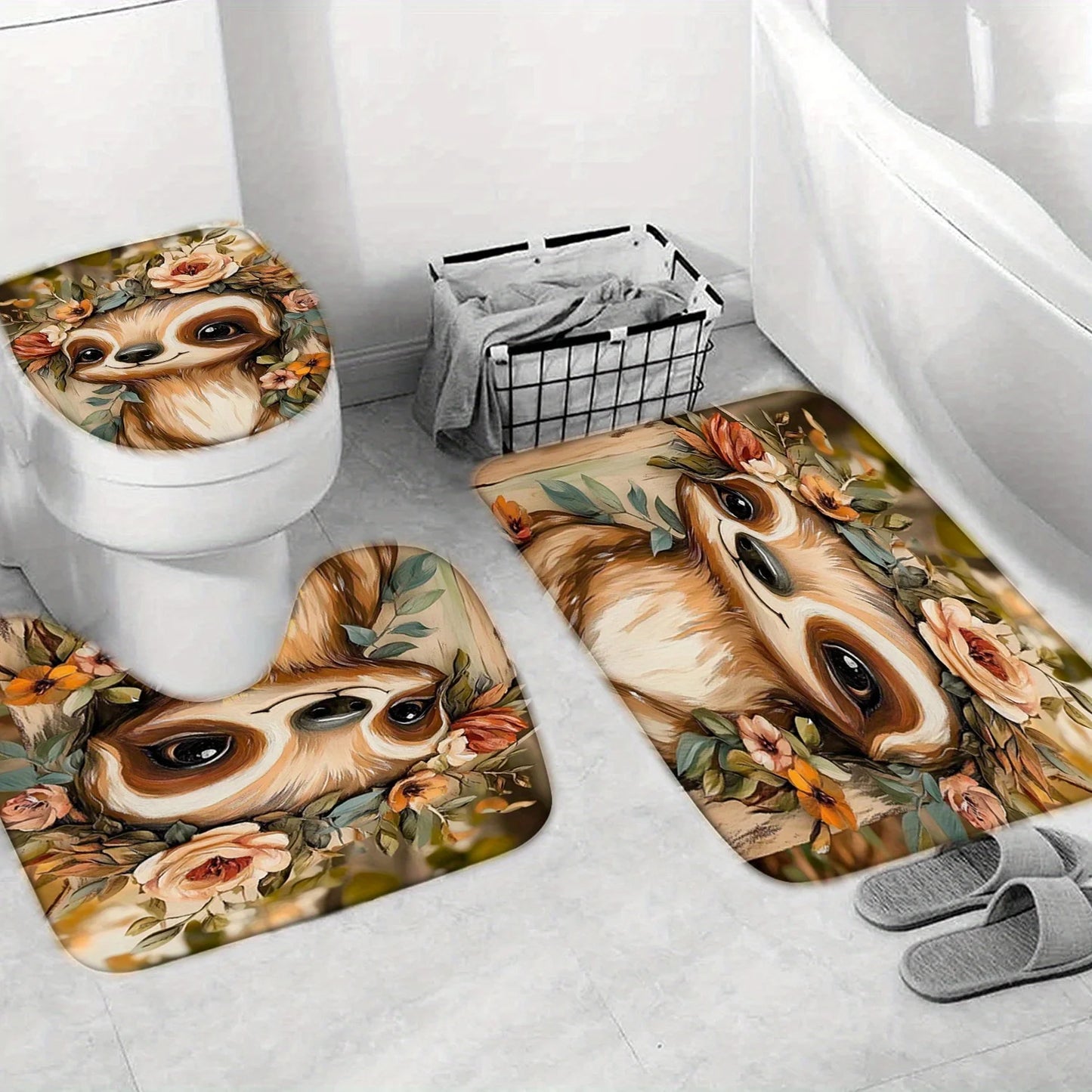Floral Sloth Bathroom Set