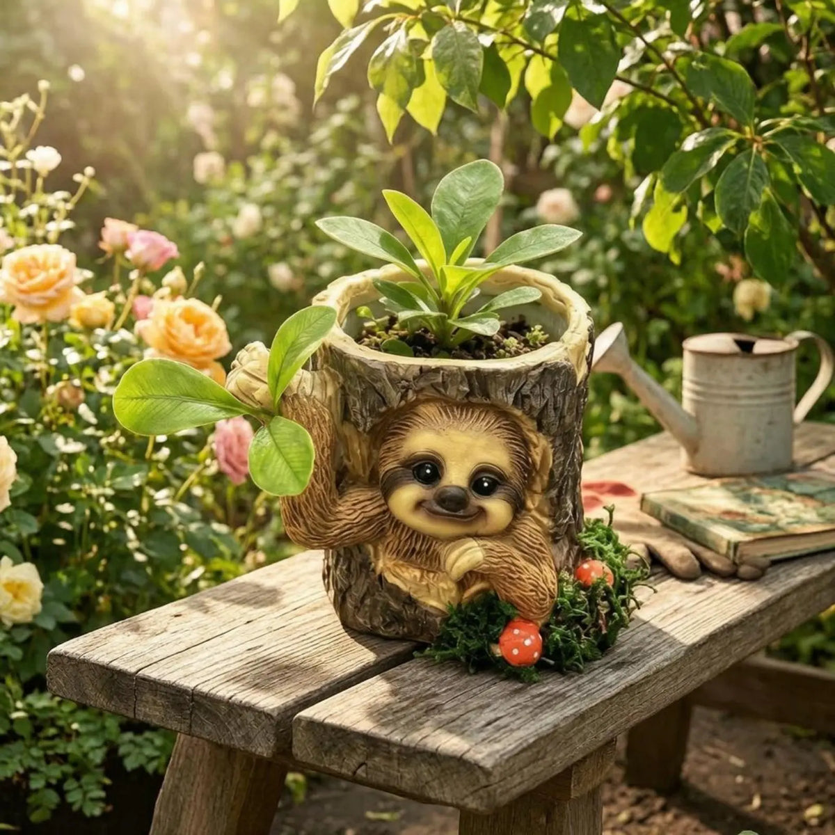Tree Stump Sloth Planter