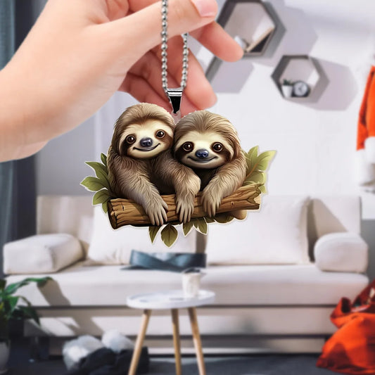 Sloth Duo On Branch 2D Acrylic Keychain