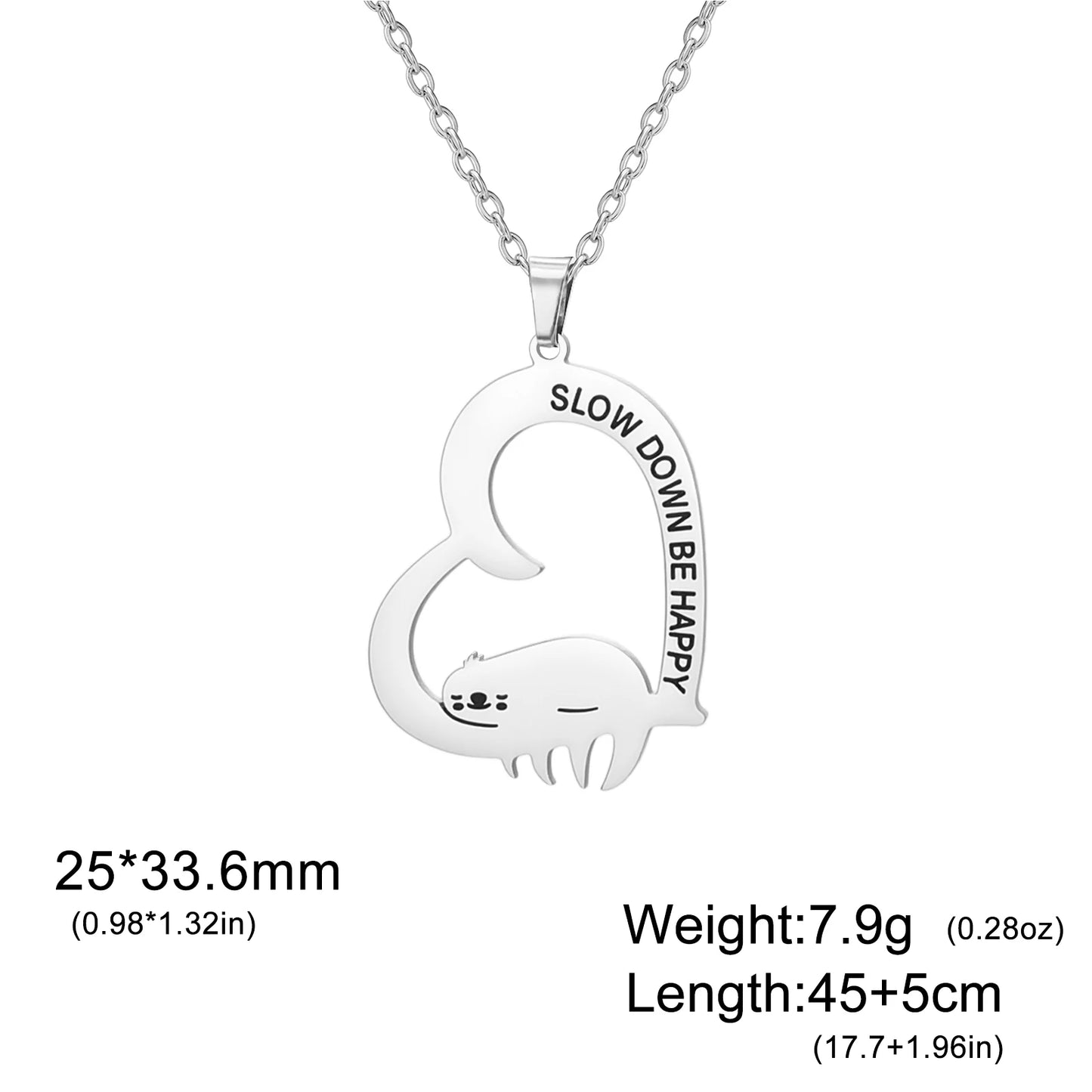 Slow Down Be Happy Sloth Necklace
