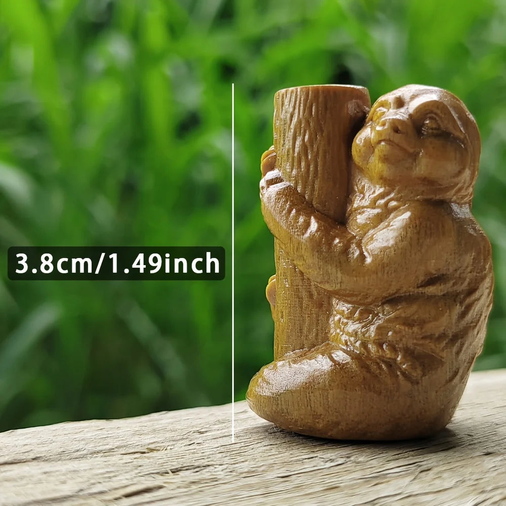 Wooden Sloth Figurine Ornament in Freehand Style