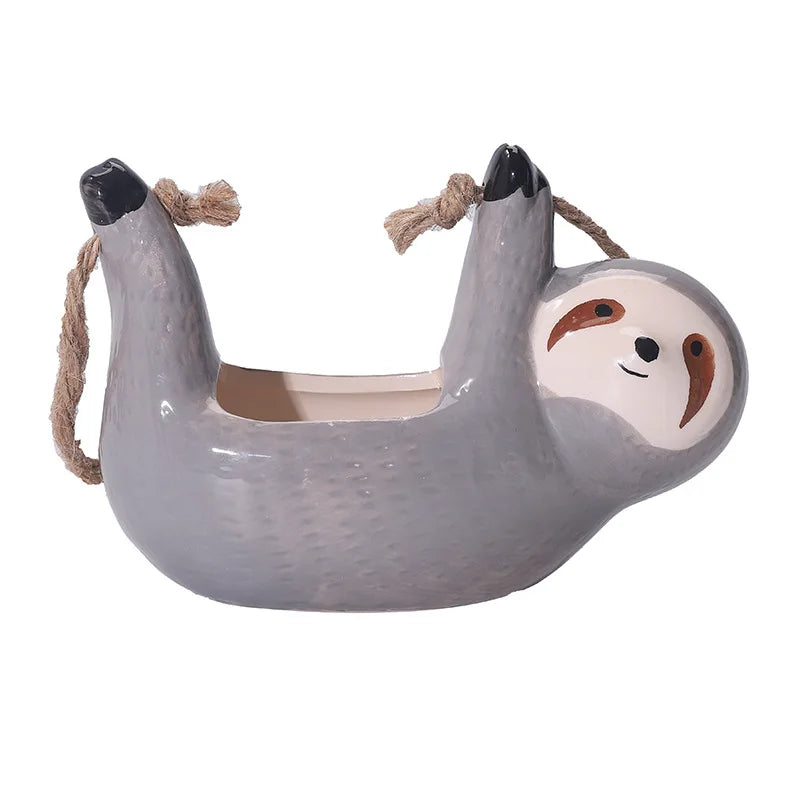 1PC Ceramic Tree Lazy Bear Small Flowerpot Chlorophytum Comosum Flower Basket Flowerpot Cartoon Animal Garden Decorative Wall