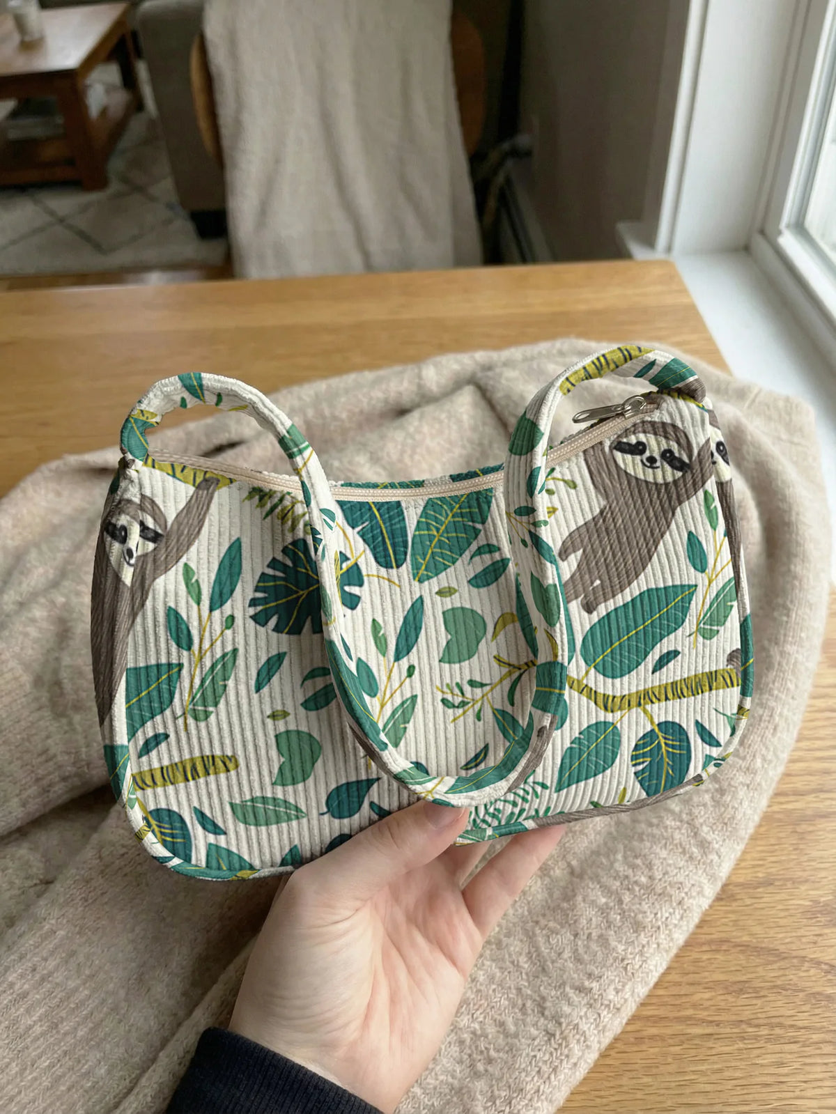 Sloth & Tropical Leaf Shoulder Bag