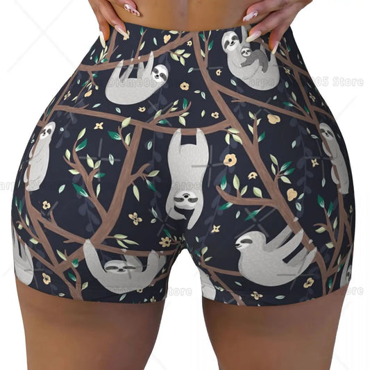 Sloth High-Waisted Workout Gym Yoga Shorts