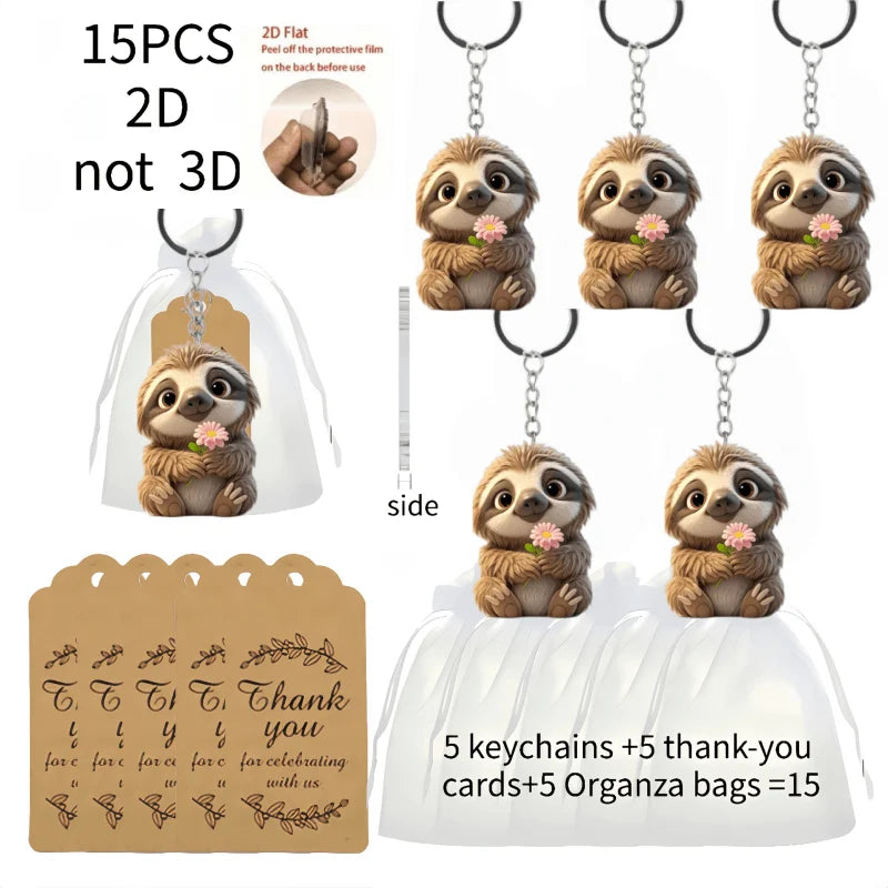 Sloth With Bouquet Of Flowers Keychain