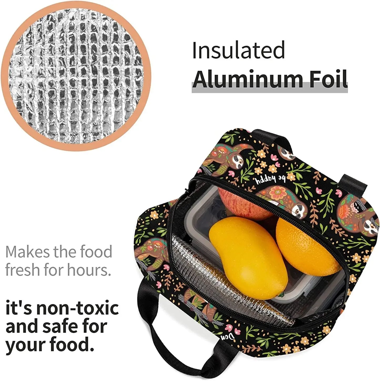 Sloth Insulated Lunch Bag with Front Pocket