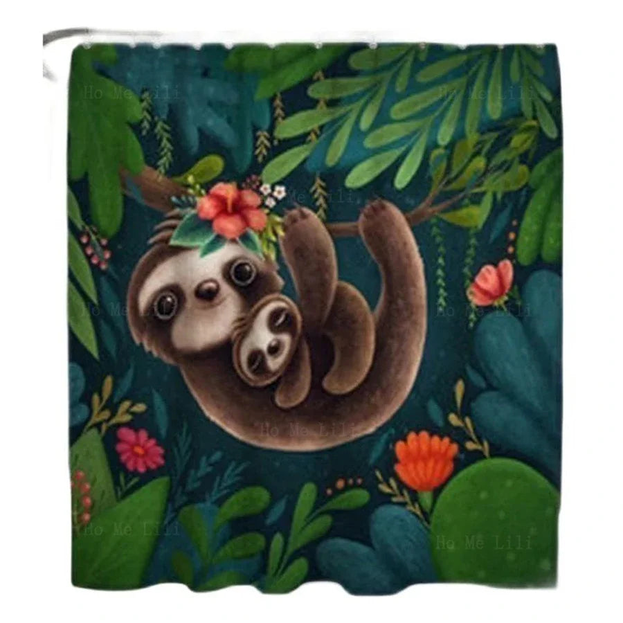 Tropical Cute Mom And Baby Shower Curtain