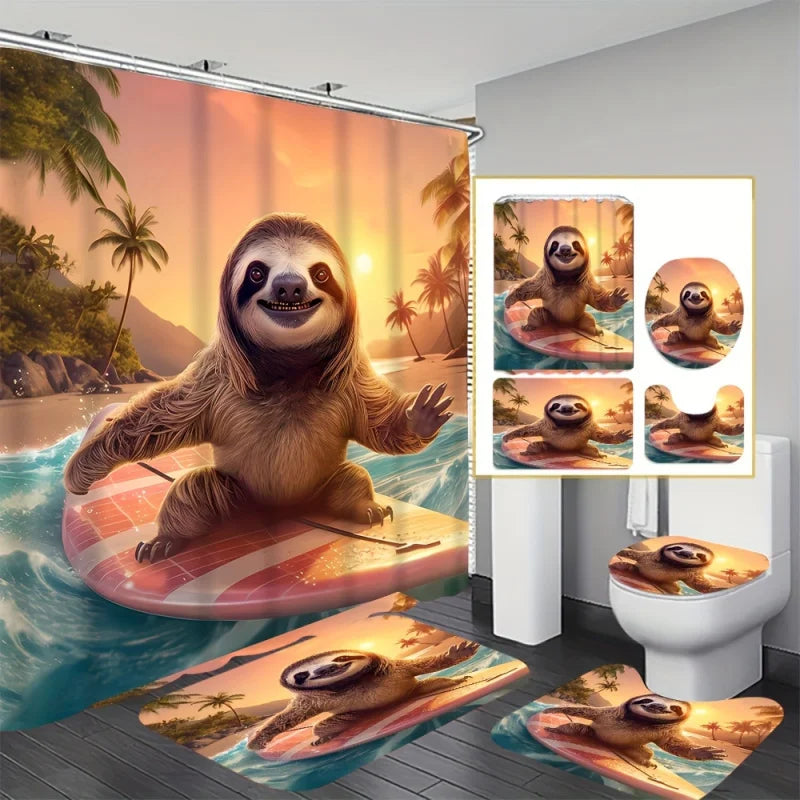 Surfing Sloth Shower Curtain and Bathroom Set