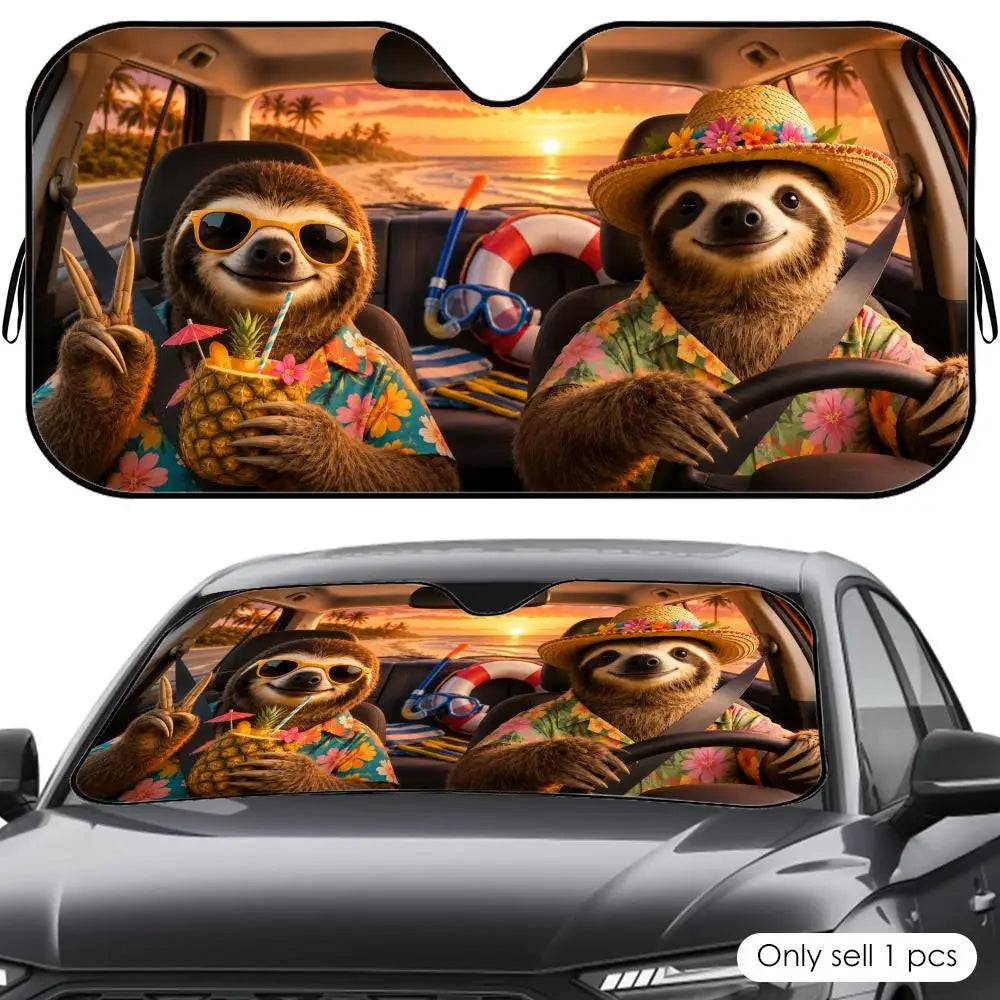 Sloth Beach Vacation Car Sunshade