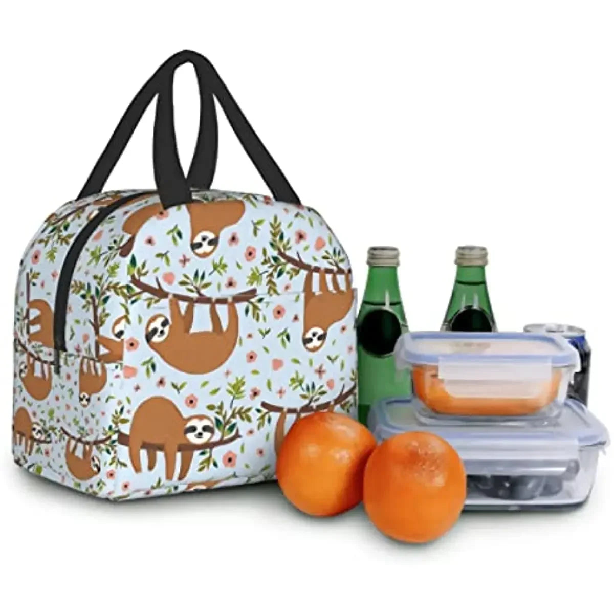 Cute Sloth Lunch Box for Kids Girls, Cartoon Animal Flower Trees Insulated Lunchbox Bento Tote Bag for Teens Back