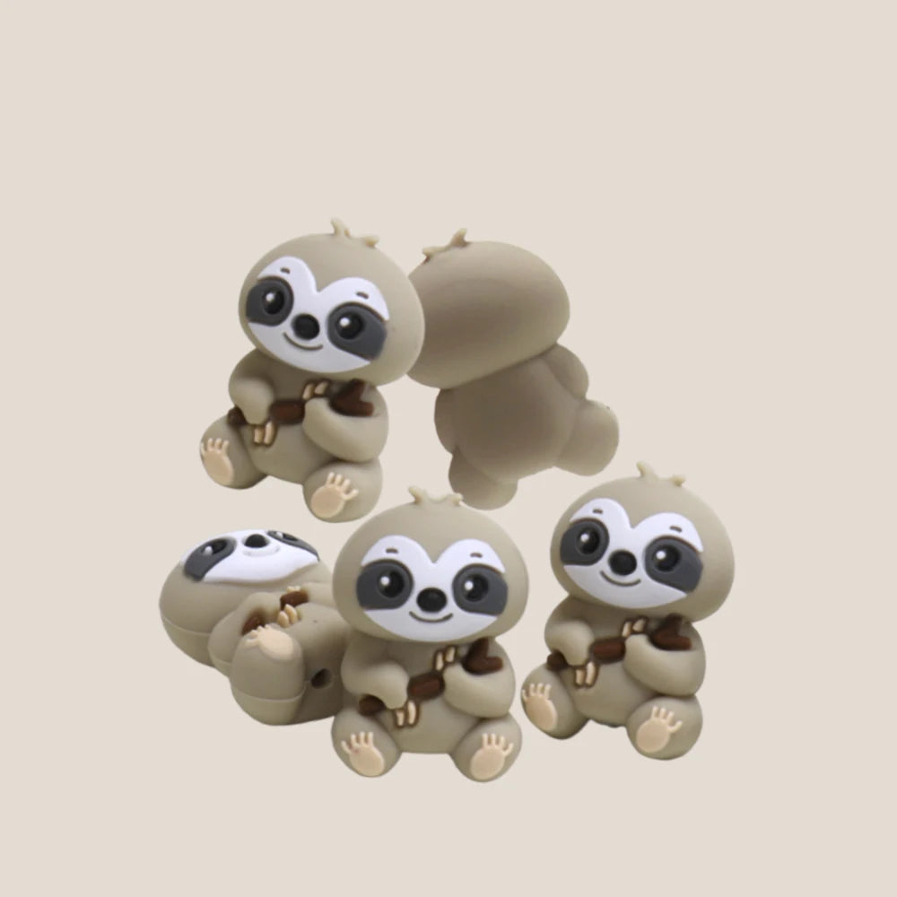 5 Piece Cute Sloth 3D Silicone Beads Keychain