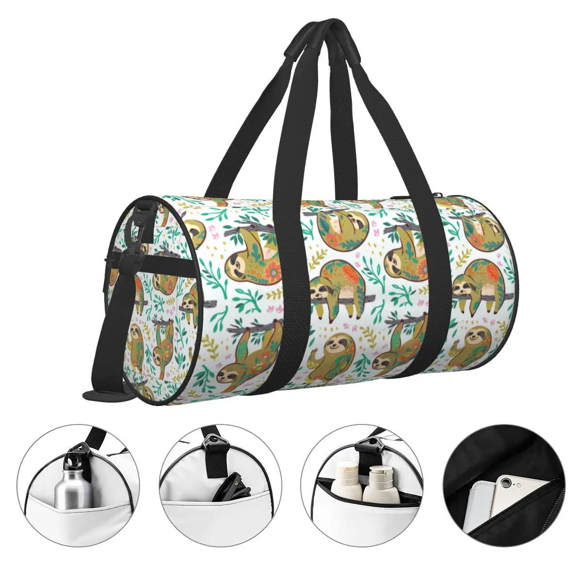 Gold Sloth Floral Gym / Travel Bag