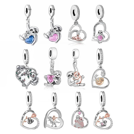 Sloth Heart Dangle Charms to fit Bracelets