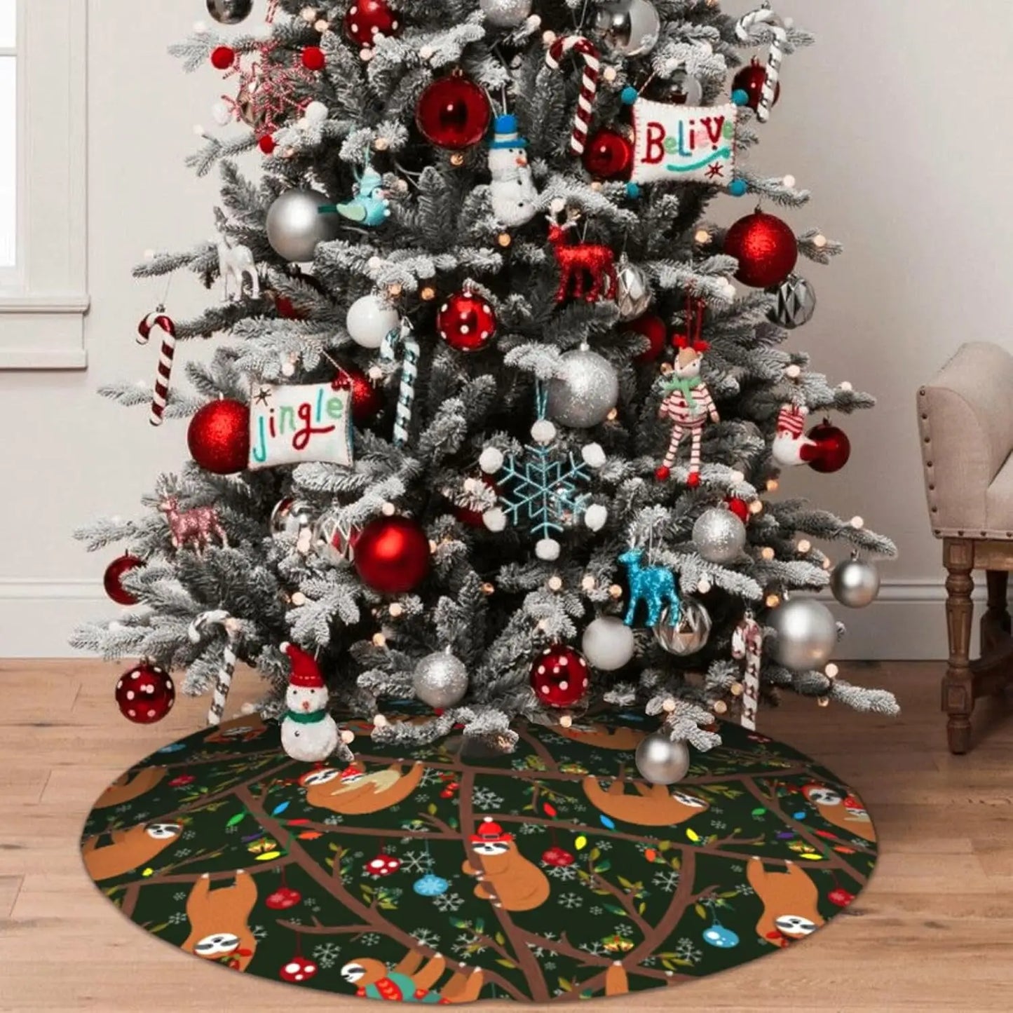 Christmas Tree Skirt Sloth Theme