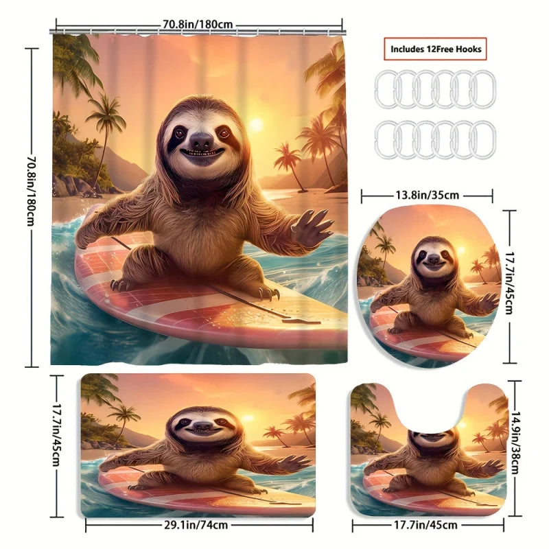 Surfing Sloth Shower Curtain and Bathroom Set