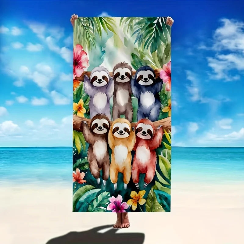 Sloths & Tropical Leaves Beach Towel