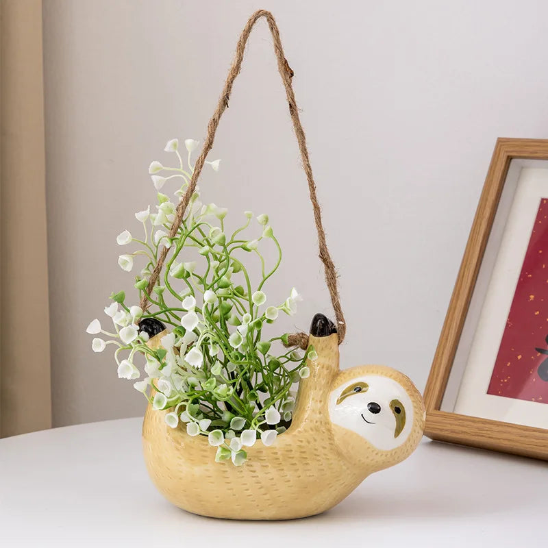 Sloth Ceramic Hanging Flower Pot